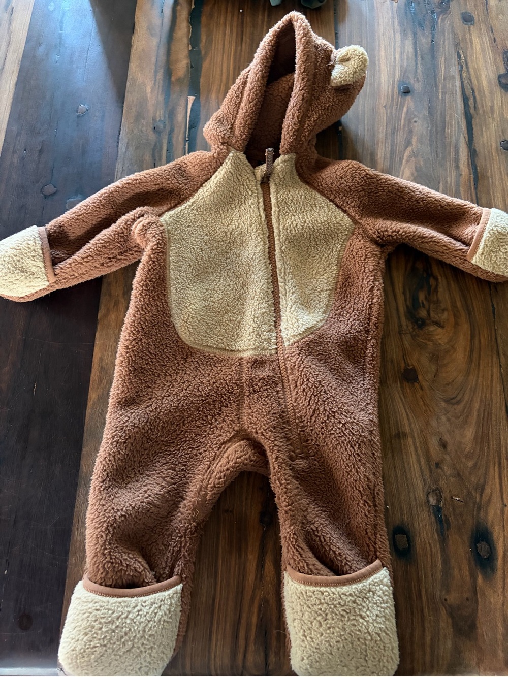 Plush Teddy Fleece Baby One-Piece Romper - Brown/Cream